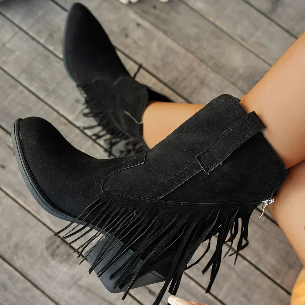 Bottes cowboy femme en suédine à franges et bride rabattue – Léa – vue 6