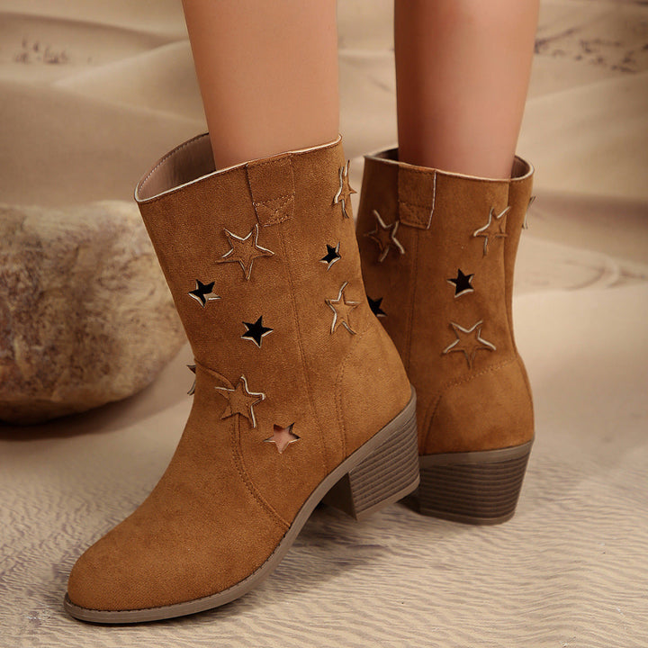 Bottes cowboy femme en suédine à étoiles ajourées – Stella – vue 5