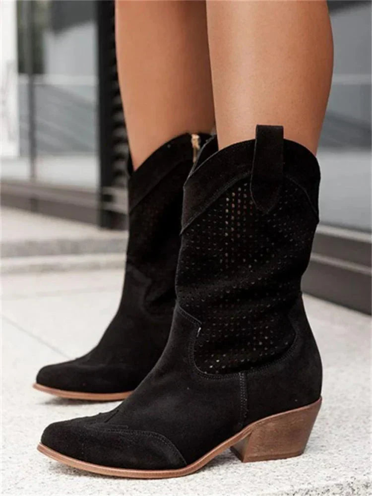Bottes cowboy femme respirantes à fermeture zippée – Noir