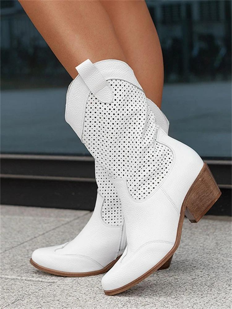 Bottes cowboy femme à talon bloc et tige perforée – Chloé – vue 4
