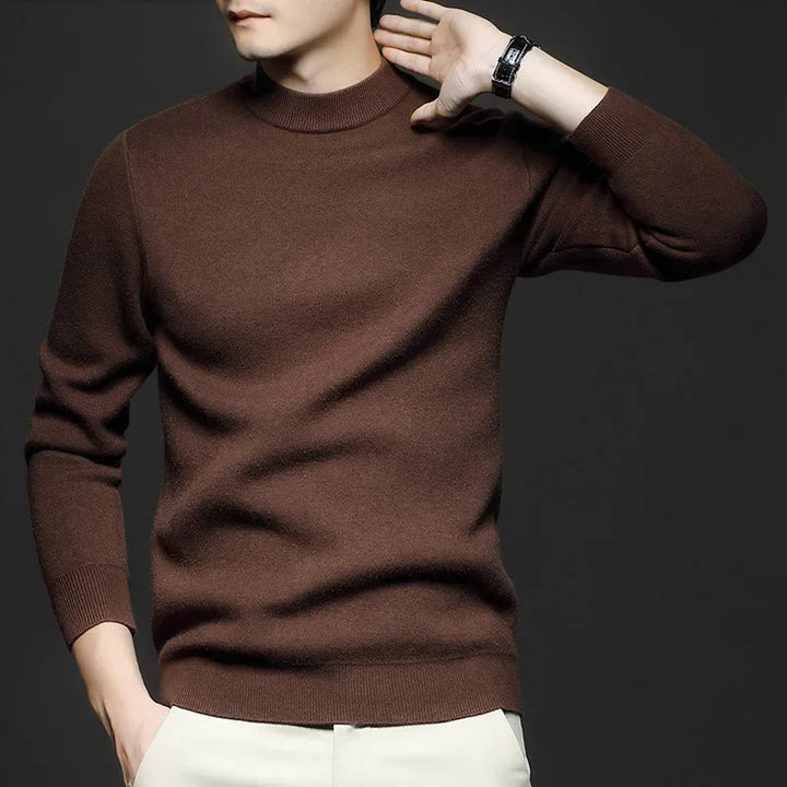 Pull homme en maille de laine à col mi-haut – Antoine - Café