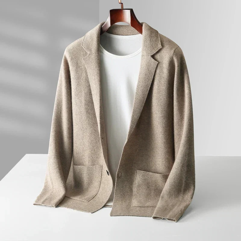 Cardigan boutonné homme raffiné en laine fine – Émile – Beige