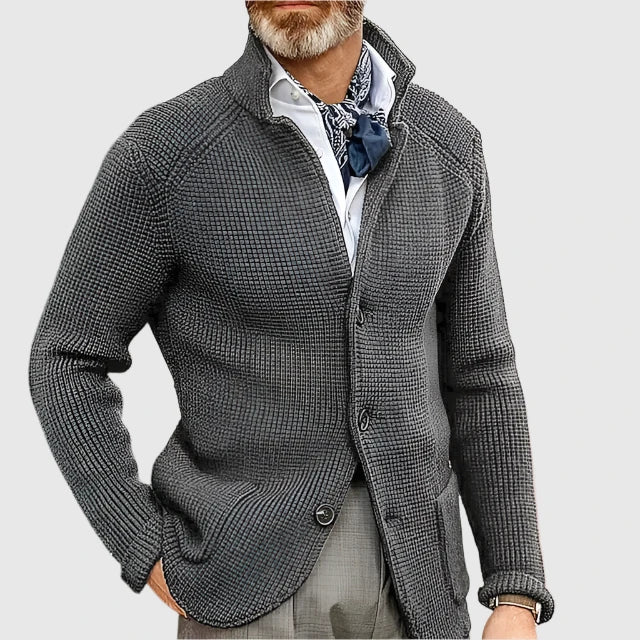 Cardigan homme en maille dense intemporel boutonné – Victor – Gris foncé