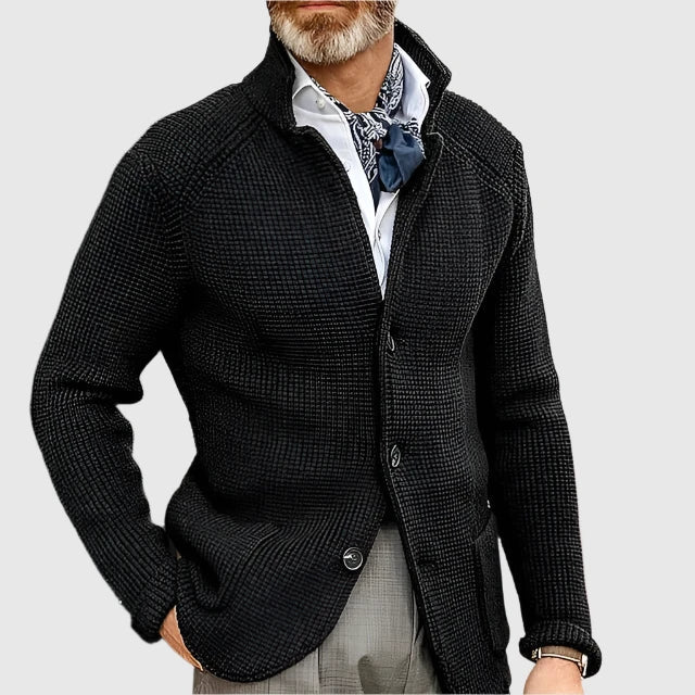 Cardigan homme en maille dense intemporel boutonné – Victor – Noir