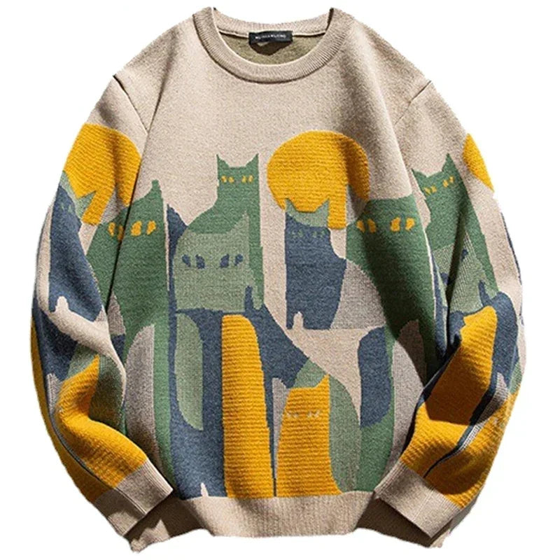 Pull imprimé homme oversize en maille épaisse – Théo – Beige