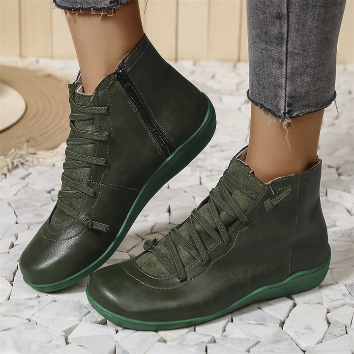 Bottines confort femme à laçage croisé et fermeture éclair – Solène - Vert