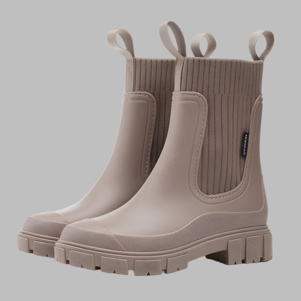 Bottines Chelsea femme imperméables à enfiler – Pluie – Taupe