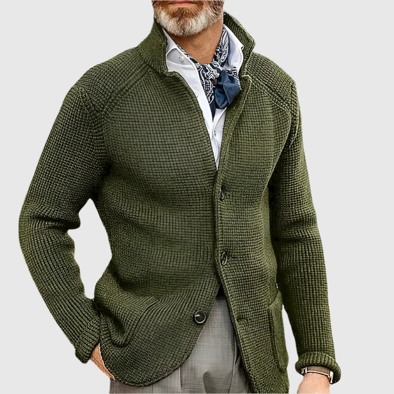 Cardigan homme en maille dense intemporel boutonné – Victor – Vert mousse