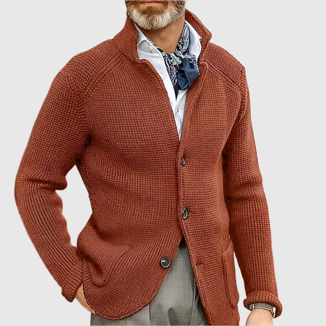 Cardigan homme en maille dense intemporel boutonné – Victor – Rouge rouille