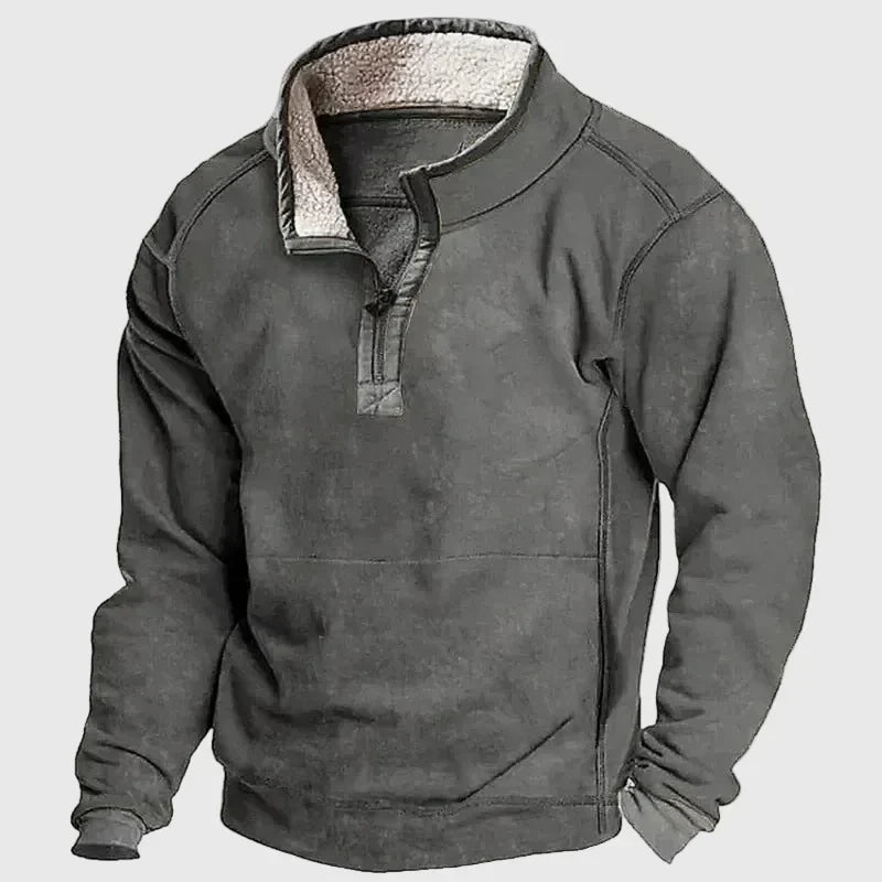 Pull homme classique chaud doublé polaire à demi-zip – Anton – Gris
