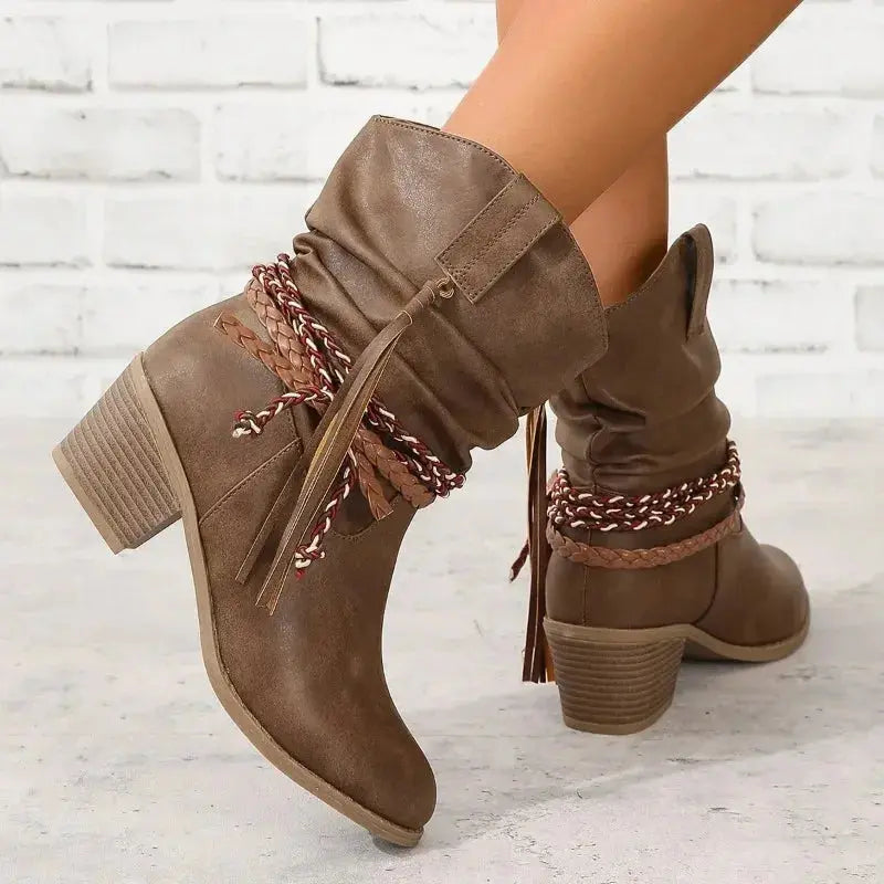 Bottes western femme à tresses et pampilles – Solène – vue 3