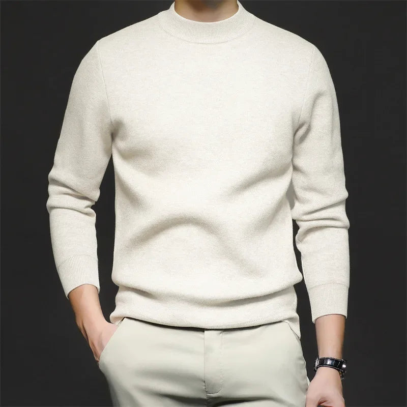 Pull homme en maille de laine à col mi-haut – Antoine - Blanc ivoire