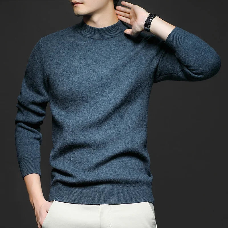 Pull homme en maille de laine à col mi-haut – Antoine - Bleu ciel