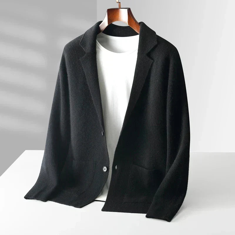 Cardigan boutonné homme raffiné en laine fine – Émile – Noir
