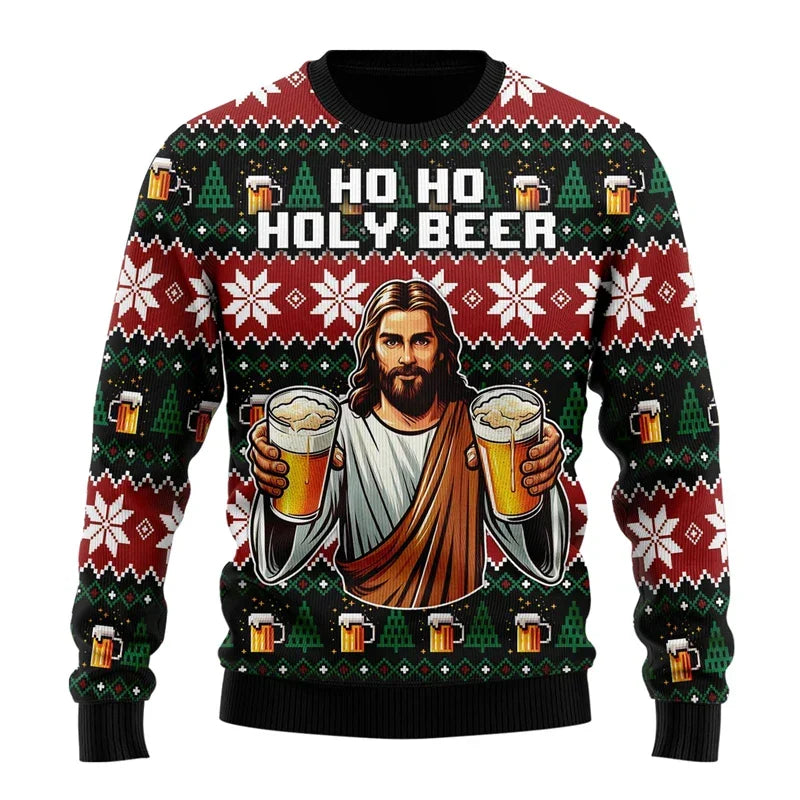 Pull de Noël homme humoristique à motif bière – Karl – Multicolore