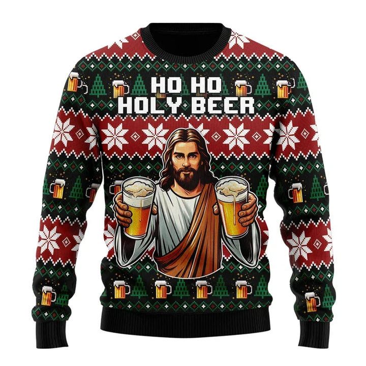 Pull de Noël homme humoristique à motif bière – Karl – Multicolore