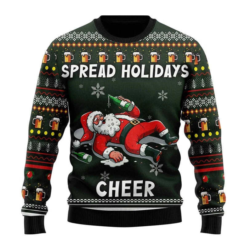 Pull de Noël homme humoristique à motif bière – Karl – Vert armée