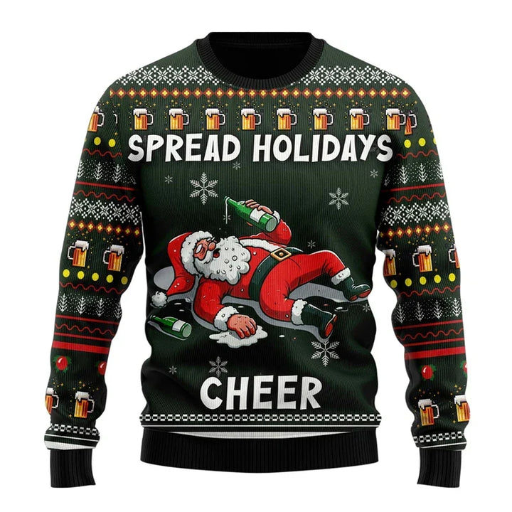 Pull de Noël homme humoristique à motif bière – Karl – Vert armée