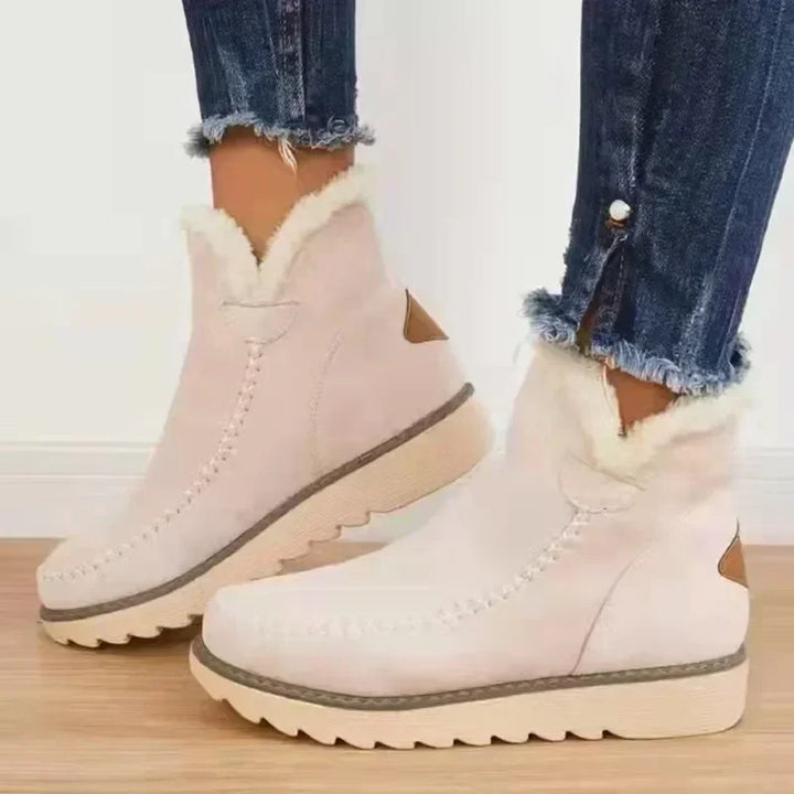 Bottines orthopédiques femme doublées fourrure à enfiler – Tahlia – Beige