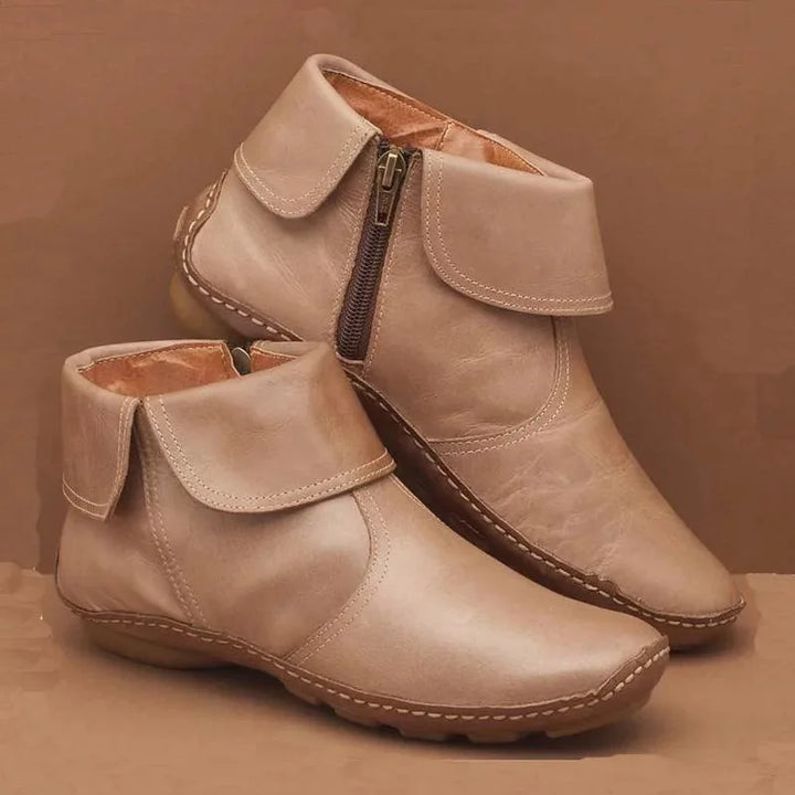 Bottines vintage femme confortables à doublure douce – Mirelda – Beige (avec zip)