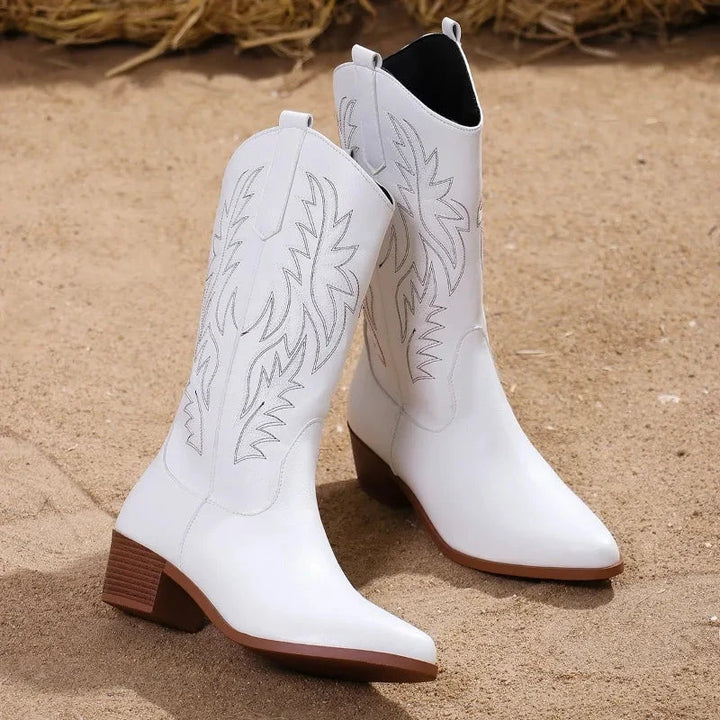 Bottes cowboy femme orthopédiques à maintien renforcé – Camille – Blanc