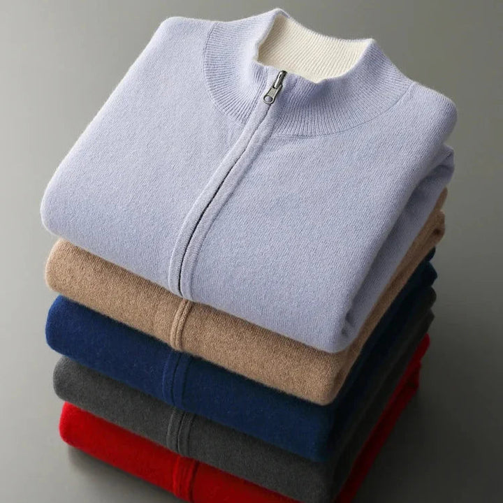Cardigan zippé homme en maille fine à col côtelé – Théo – vue 12
