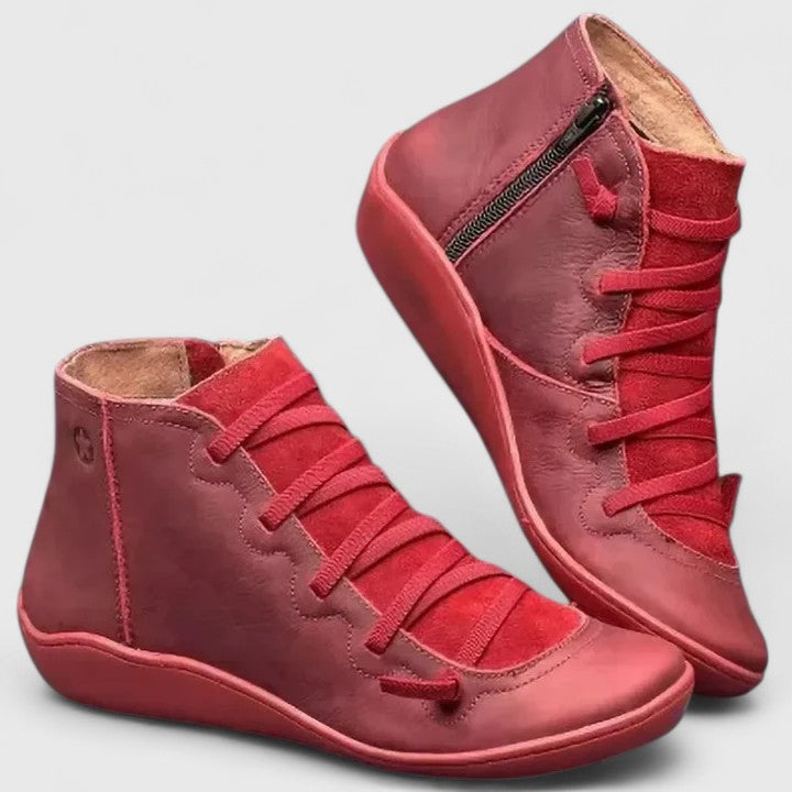 Bottes orthopédiques femme à soutien de la voûte plantaire – Andra – Rouge