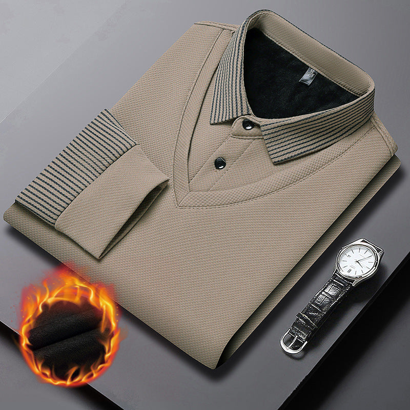 Pull homme effet chemise superposée à col rayé – Damien - Kaki