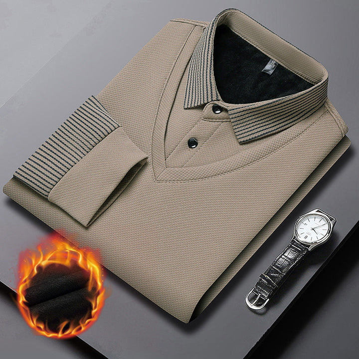 Pull homme effet chemise superposée à col rayé – Damien - Kaki