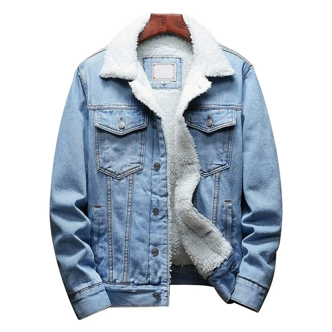 Veste en jean homme doublée sherpa à col fourré – Lucas - Bleu clair