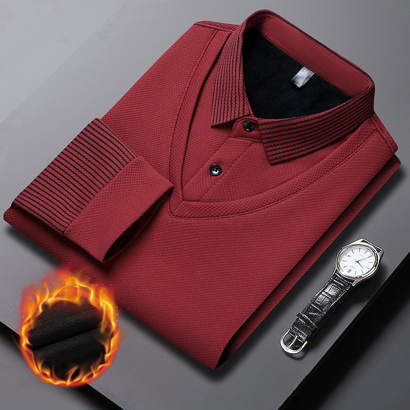 Pull homme effet chemise superposée à col rayé – Damien - Rouge