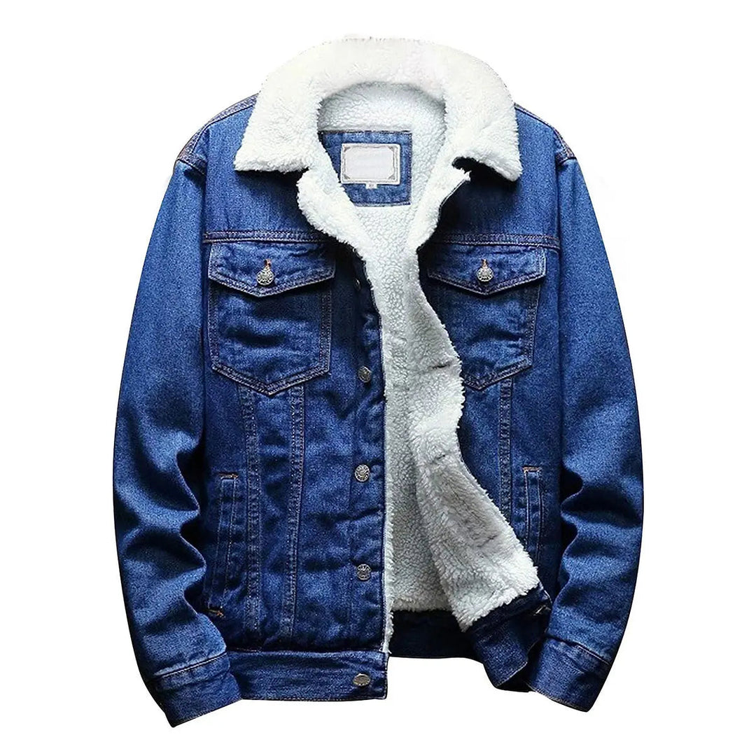 Veste en jean homme doublée sherpa à col fourré – Lucas - Bleu foncé
