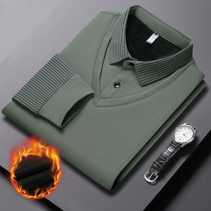 Pull homme effet chemise superposée à col rayé – Damien - Vert