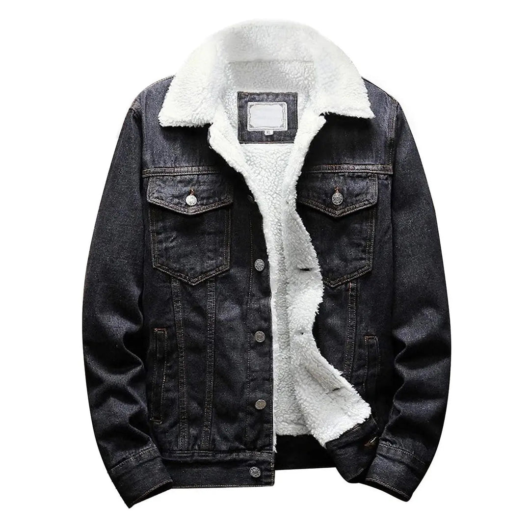 Veste en jean homme doublée sherpa à col fourré – Lucas - Noir