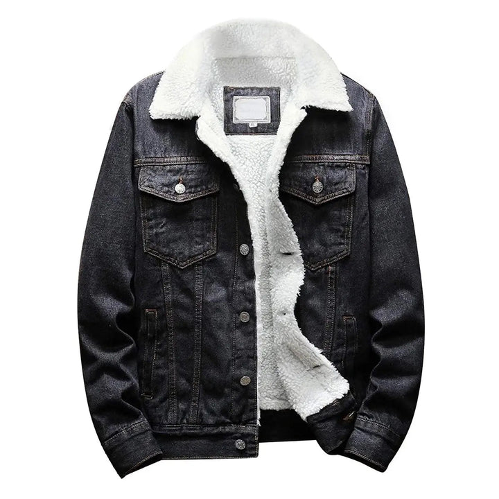 Veste en jean homme doublée sherpa à col fourré – Lucas - Noir