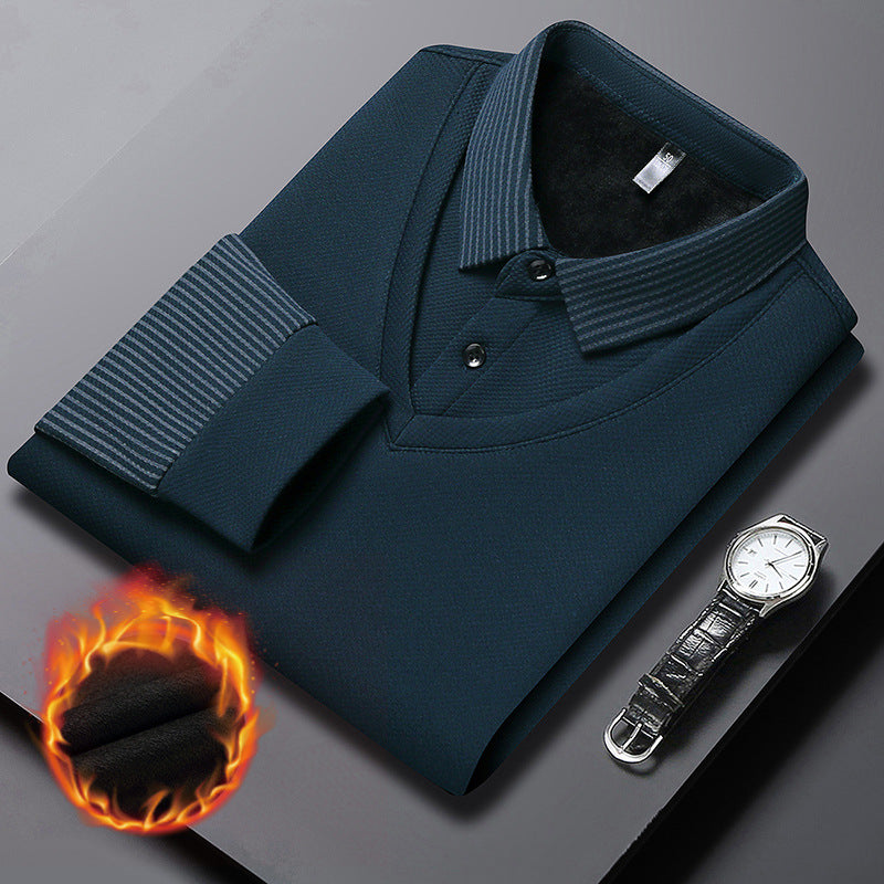 Pull homme effet chemise superposée à col rayé – Damien - Bleu canard