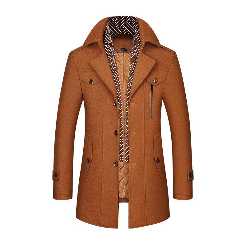 Manteau homme mi-long à simple boutonnage avec écharpe amovible – Arthur - Jaune