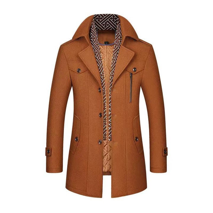 Manteau homme mi-long à simple boutonnage avec écharpe amovible – Arthur - Jaune