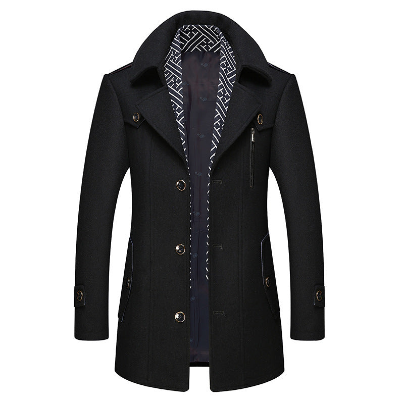 Manteau homme mi-long à simple boutonnage avec écharpe amovible – Arthur - Noir
