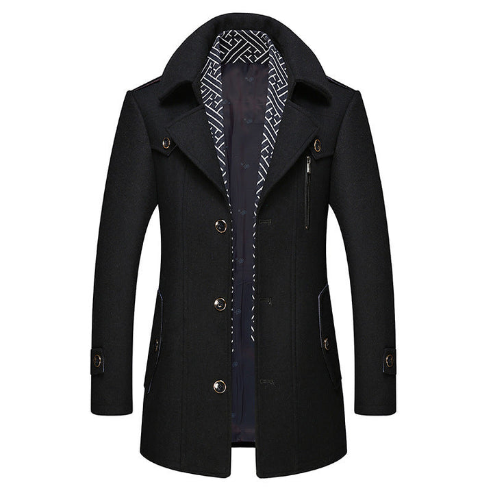 Manteau homme mi-long à simple boutonnage avec écharpe amovible – Arthur - Noir