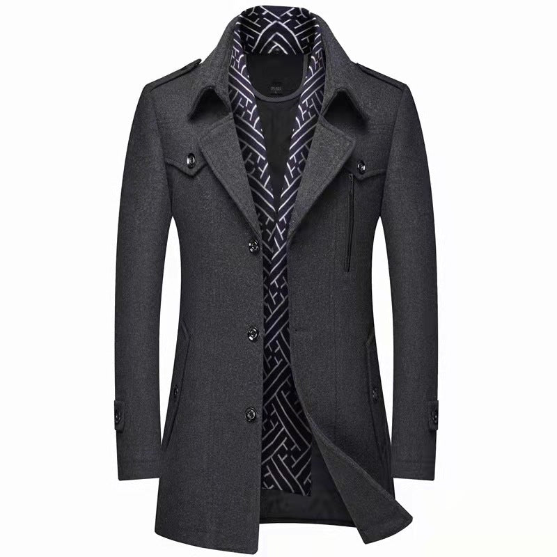 Manteau homme mi-long à simple boutonnage avec écharpe amovible – Arthur - Gris