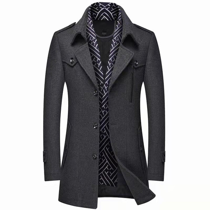 Manteau homme mi-long à simple boutonnage avec écharpe amovible – Arthur - Gris