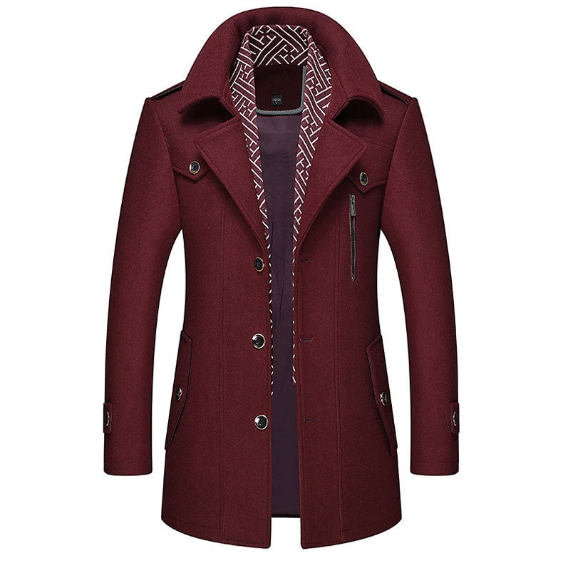 Manteau homme mi-long à simple boutonnage avec écharpe amovible – Arthur - Bordeaux