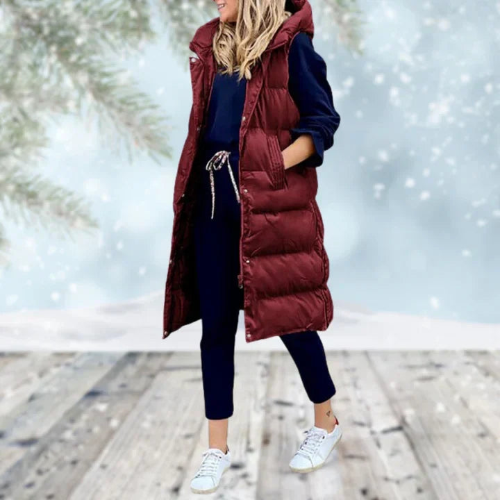 Gilet long sans manches femme coupe cintrée – Longline – Bordeaux