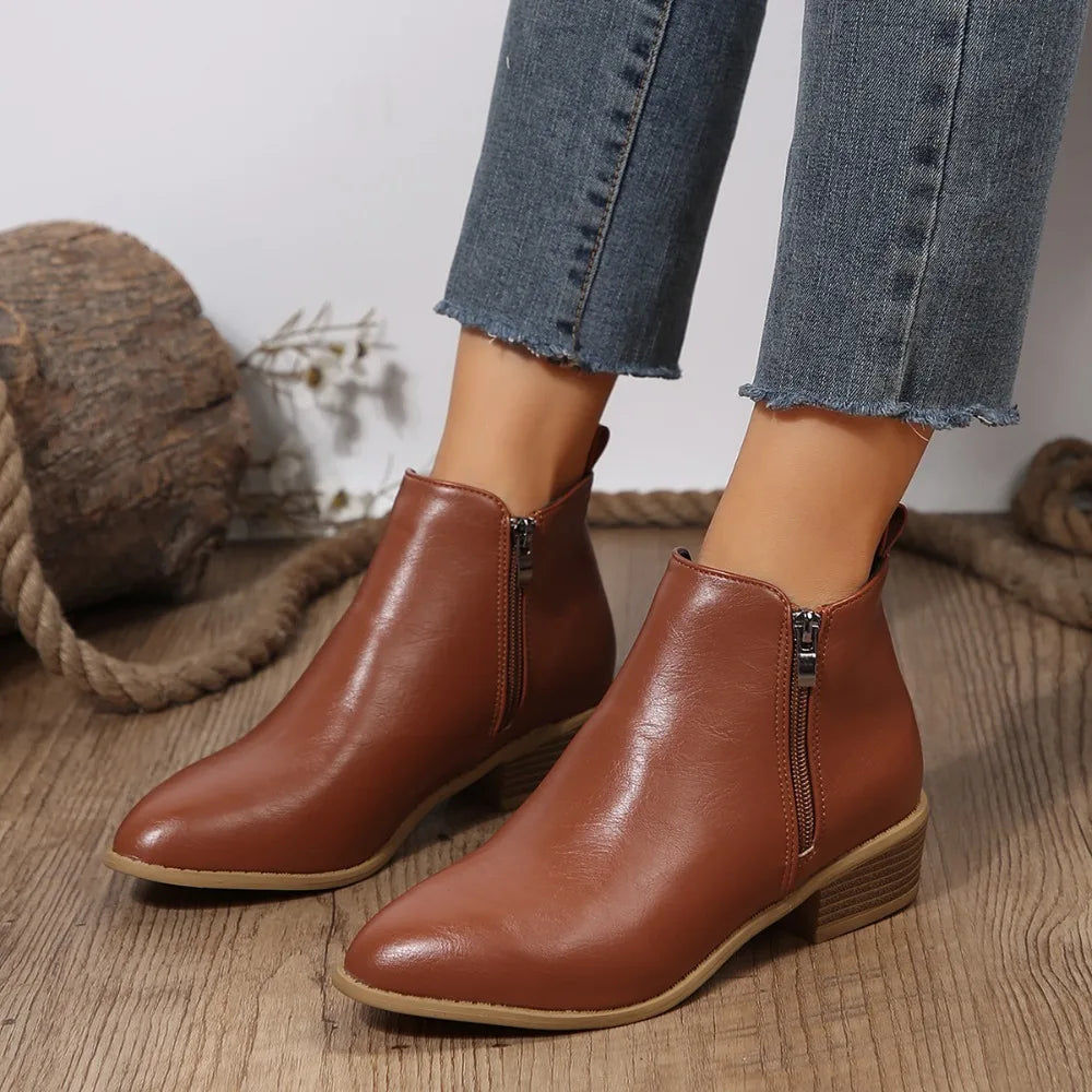 Bottines orthopédiques femme confort à zip latéral – Mey – Marron