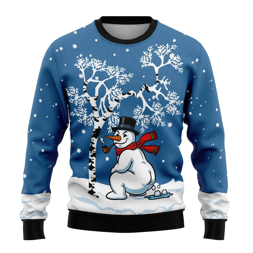 Pull de Noël homme en maille à motif bonhomme de neige – Benjamin – Bonhomme de neige bleu