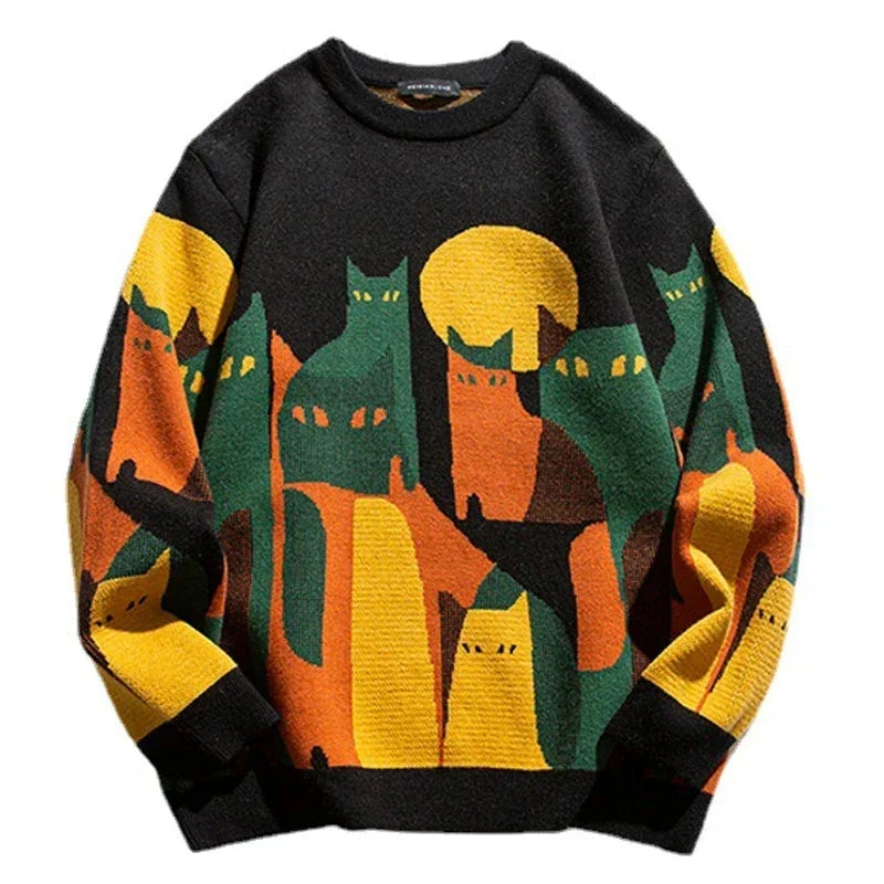 Pull imprimé homme oversize en maille épaisse – Théo – Noir