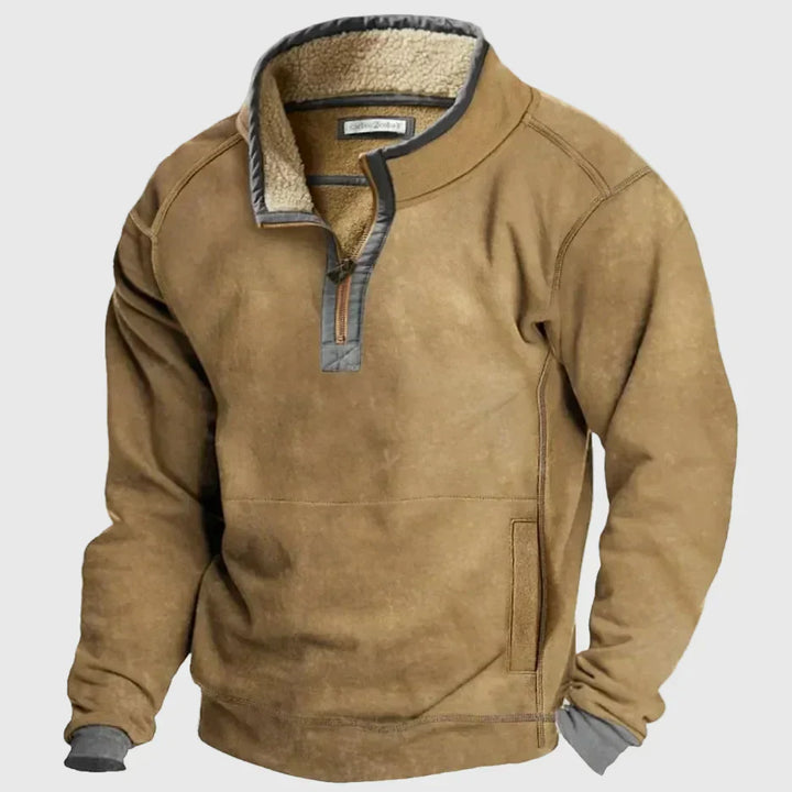 Pull homme classique chaud doublé polaire à demi-zip – Anton – Beige