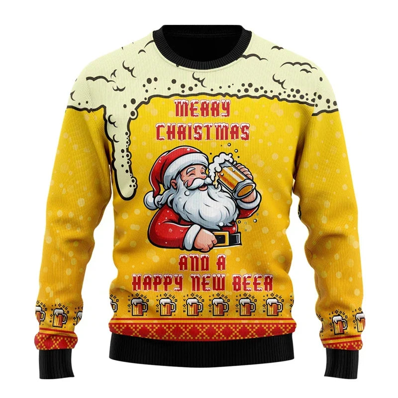 Pull de Noël homme humoristique à motif bière – Karl – Jaune