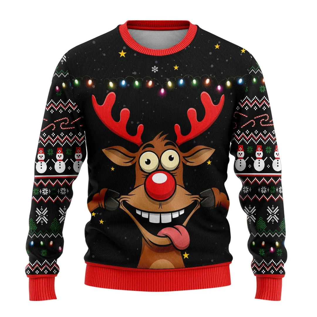 Pull de Noël homme en maille à motif bonhomme de neige – Benjamin – Renne noir